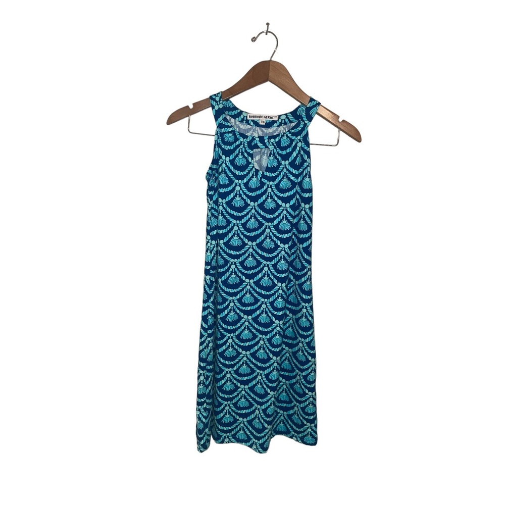 Barbara Gerwit Sleeveless Dress Catalina Stretch Tassel Pattern Womens XS Blue